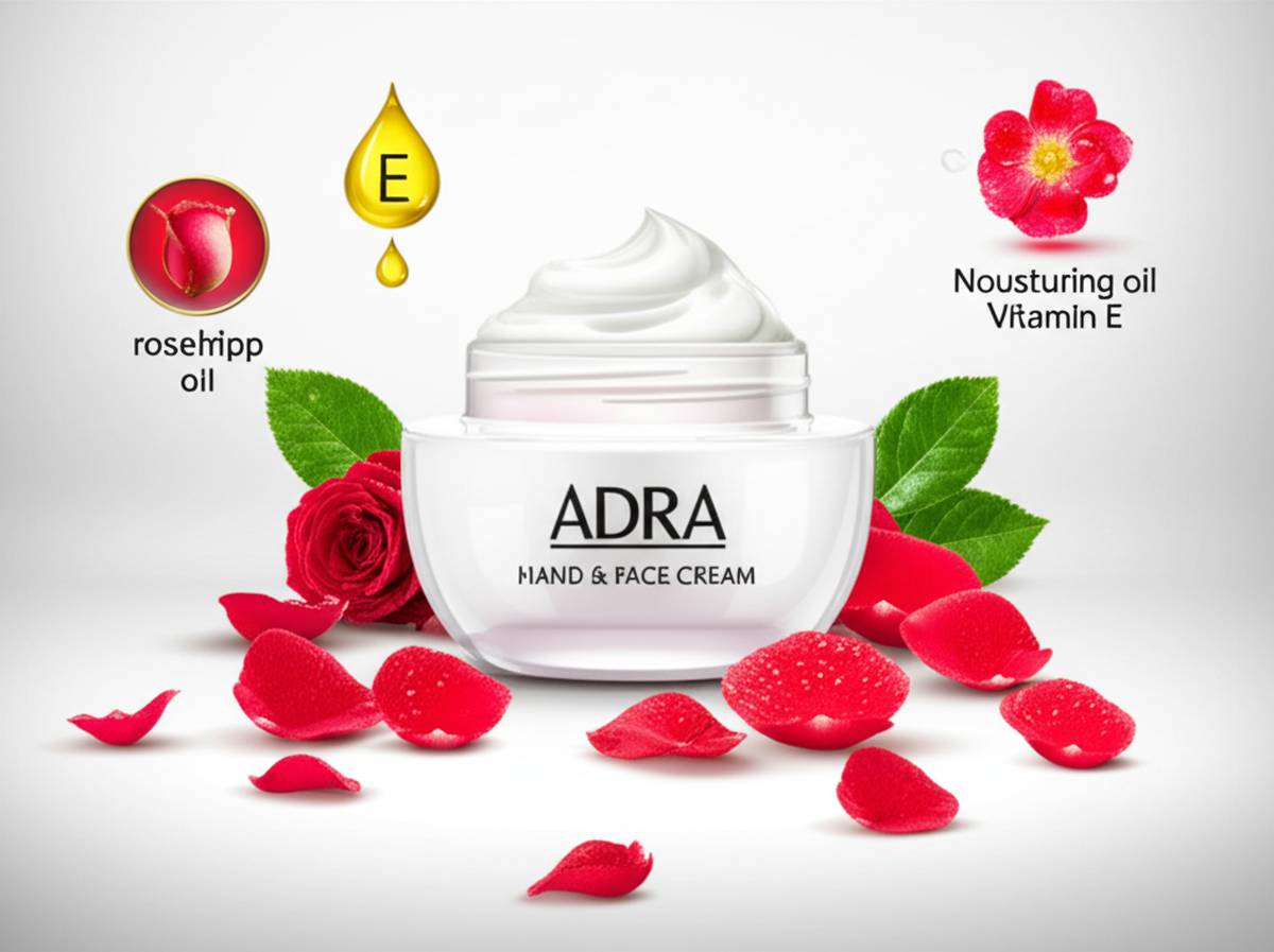 کرم کاسه ای دست و صورت آدرا | گل سرخ + E - آبرسان